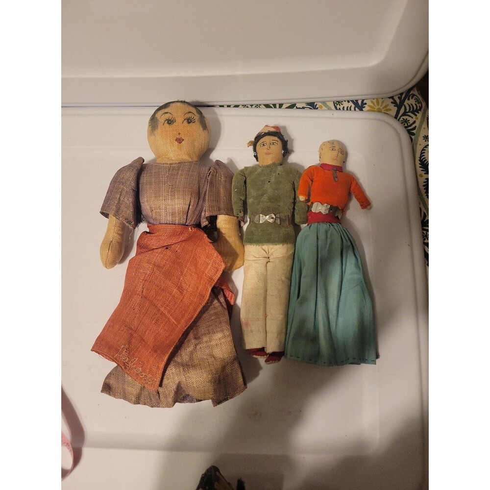 Lot Of 3 Primitive Folk Art Dolls - Navajo?, Palisay? Handmade?